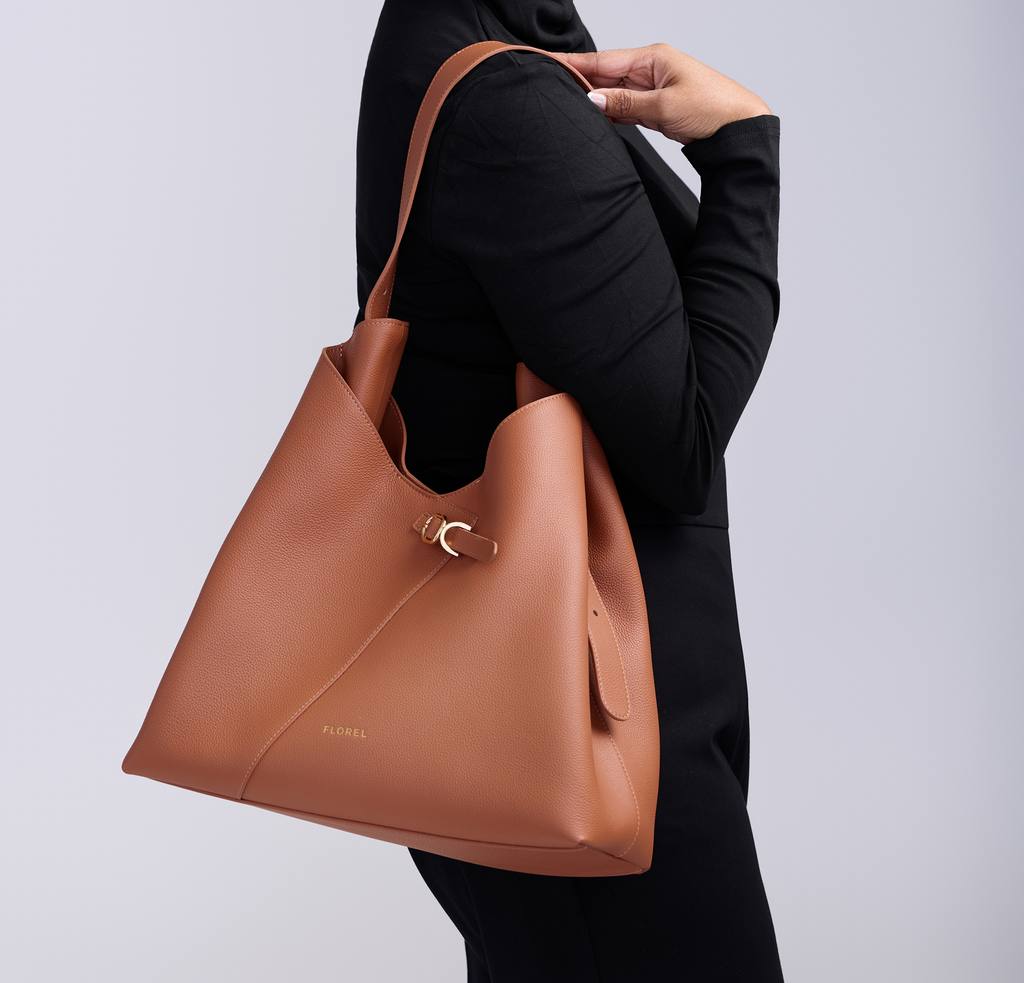 Florel Silouette hangbag on woman's shoulder